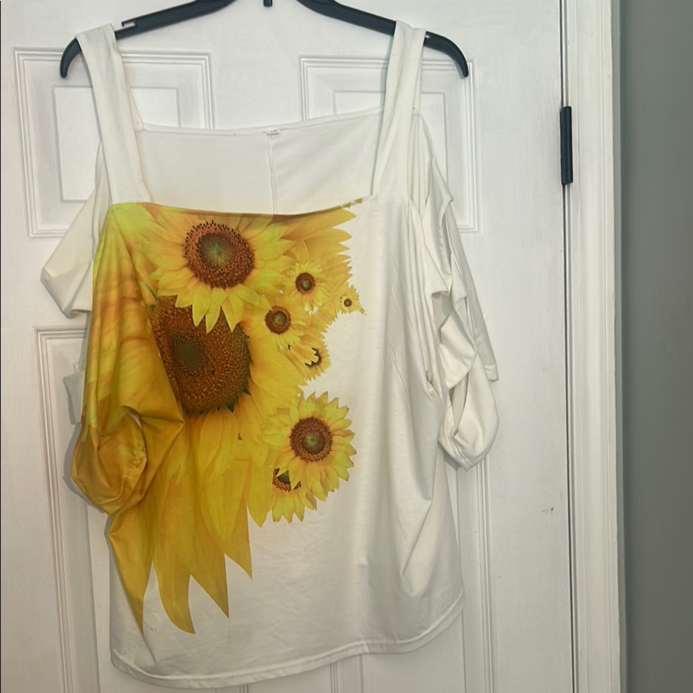 Sunflower Print Off-Shoulder Top